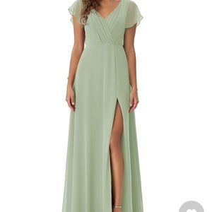 Azazie Sage Green floor length dress